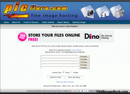 PicFlare image hosting site