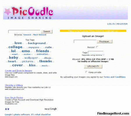 PicOodle image hosting site