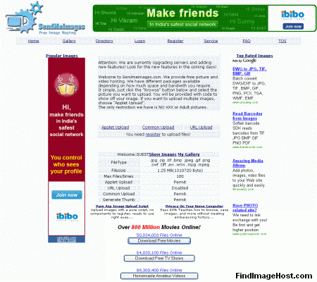 SendMeImages image hosting site